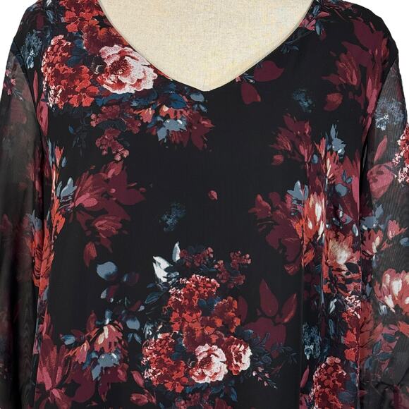 APT 9 X-Large Top Floral 3/4 Sleeve V-Neck Asymmetrical Hem Stretch Lined Multi - Picture 2 of 10
